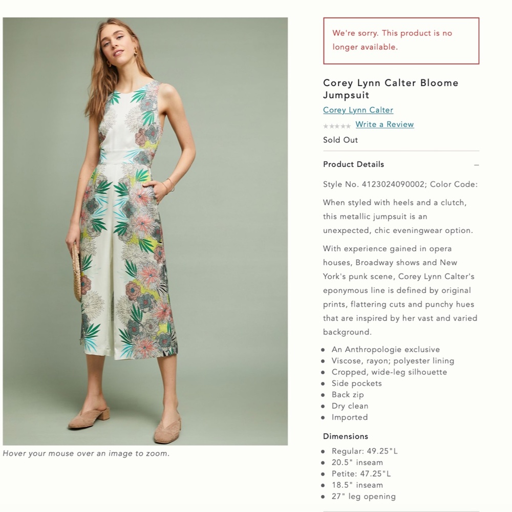 Anthropologie Floral Jumpsuit